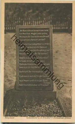 Helgoland - Gedenktafel auf dem Friedhof für Heimatlose - Verlag I. Wollstein Berlin