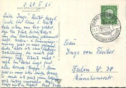 Bad Mergentheim - Deutschordensschloss - Dr. Hans Knöpfel Verlag Heilbronn gel. 1961