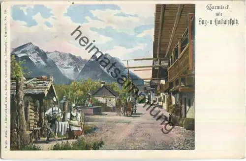 Garmisch mit Zug- und Hochalpspitz - Verlag A. Ziegler Garmisch ca. 1900