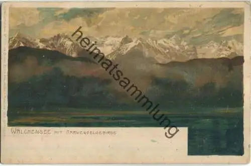 Walchensee mit Karwendelgebirge - Künstlerkarte Zeno Diemer - Verlag Ottmar Zieher München ca. 1900