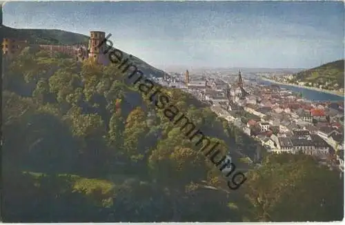 Heidelberg von der Terrasse - Verlag Karl Küstner Heidelberg - Farbenphotograph Lumiere Hans Hildenbrand