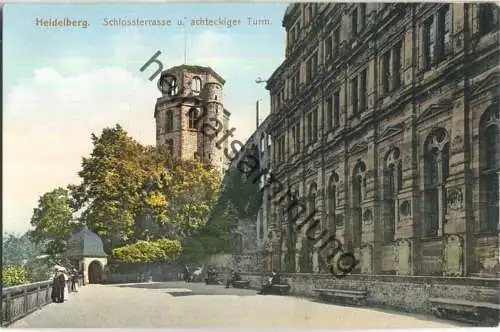 Heidelberg - Schlossterrasse und achteckiger Turm - Verlag Heinrich Walter Karlsruhe