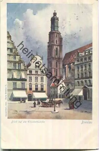 Breslau - Blick auf die Elisabethkirche - Künstlerkarte - Kunst-Verlags-Gesellschaft Serie Breslau 9 ca. 1900