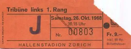 Schweiz - Zürch - Hallenstadion - Eintrittskarte 1968