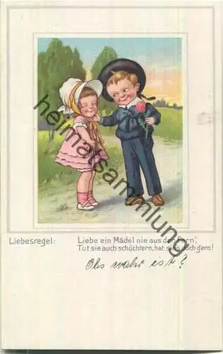 Liebesregel - Liebe ein Mädel nie aus der Fern... - Rückseite beschrieben 1917