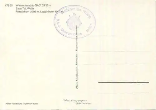 Saas-Tal - Weissmieshütte - Fletschhorn - Lagginhorn - AK Grossformat - Verlag Klopfenstein Adelboden