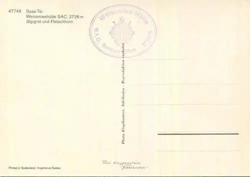 Saas-Tal - Weissmieshütte - Jägigrat und Fletschhorn - AK Grossformat - Verlag Klopfenstein Adelboden