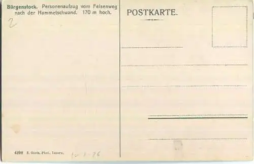 Bürgenstock - Personenaufzug vom Felsenberg nach der Hammetschwand - Verlag E. Goetz Luzern