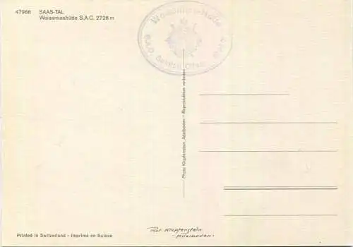 Saas-Tal - Weissmieshütte - AK Grossformat - Edition Klopfenstein Adelboden