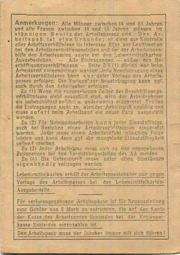 Arbeitspass - Arbeitsamt Schleiden - Ausgestellt 1945