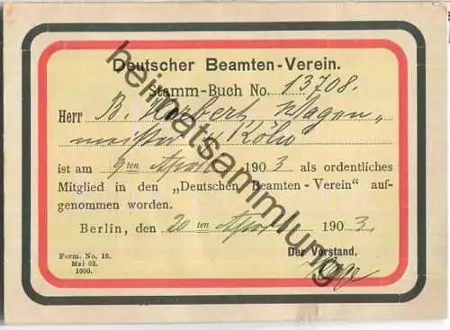 Deutscher Beamten-Verein - Mitgliedskarte Berlin 1903