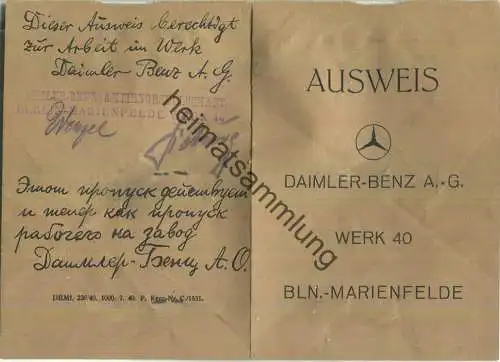 Ausweis - Daimler-Benz AG Werk 40 Berlin-Marienfelde