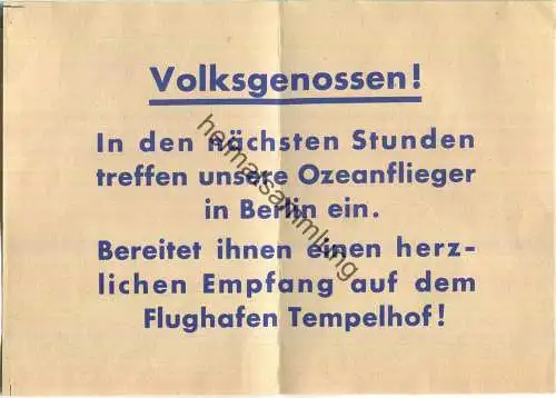 Ozeanflieger - Flugblatt abgeworfen über Potsdam am 14. 8. 1938 8:00 Uhr