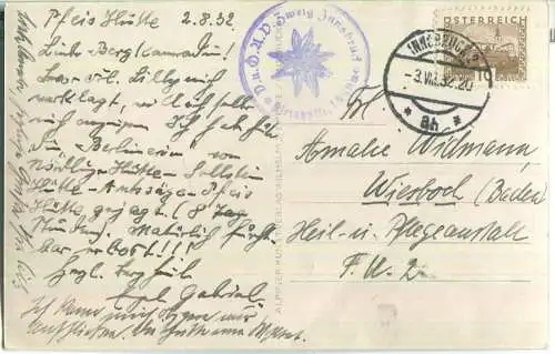 Pfeishütte gegen Kaskar- und Sonntagskarspitze - Foto-Ansichtskarte - Verlag Wilhelm Stempfle Innsbruck