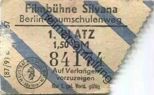 Deutschland - Berlin Baumschulenweg - Filmbühne Silvana - Eintrittskarte 1957