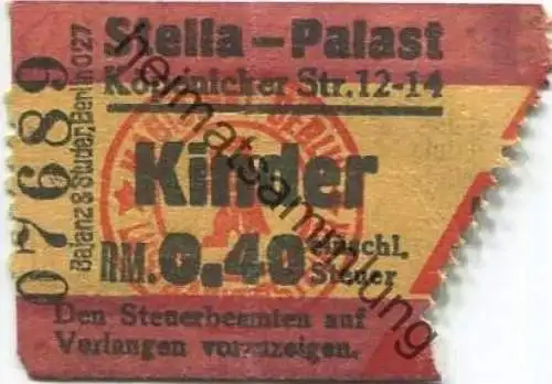 Deutschland - Berlin - Stella Palast Köpenicker Str. Eintrittskarte 1936