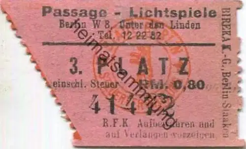 Deutschland - Berlin - Passage Lichtspiele Unter den Linden Eintrittskarte 1942