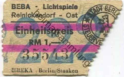 Deutschland - Berlin - BEBA Lichtspiele Reinickendorf Ost - Eintrittskarte 1947