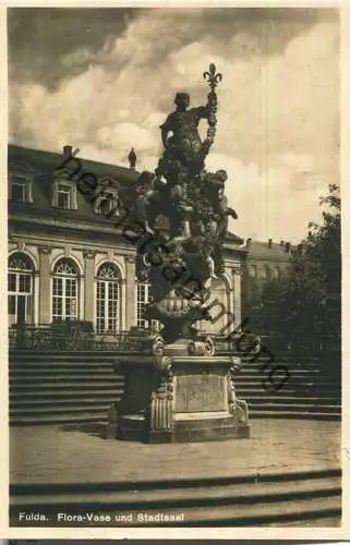 Fulda - Flora-Vase und Stadtsaal - Foto-Ansichtskarte - Posthilfstellenstempel Oberbimbach über Fulda