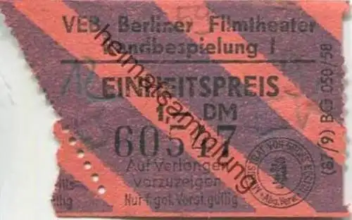 Deutschland - Berlin - VEB Berliner Filmtheater - Eintrittskarte 1959