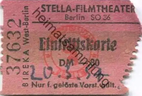 Deutschland - Berlin SO36 - Stella Filmtheater - Eintrittskarte 1957