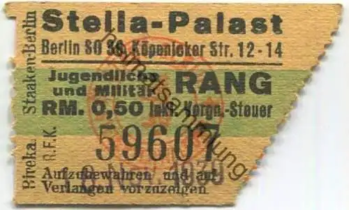 Deutschland - Berlin - Stella-Palast - SO36 Köpenicker Str. 12-14 - Eintrittskarte 1939