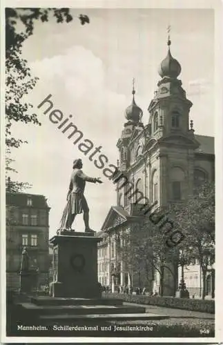 Mannheim - Schillerdenkmal und Jesuitenkirche - Foto-Ansichtskarte - Verlag Emil Hartmann Mannheim