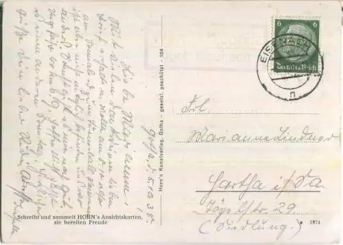 Gotha - Horn's Kunstverlag Gotha - Posthilfstellenstempel Wenigenlupnitz über Eisenach