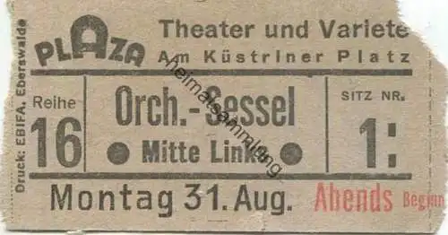 Deutschland - Berlin - Plaza Theater und Variete am Küstriner Platz - Eintrittskarte 1942