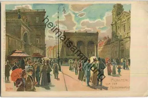 München vor der Feldherrnhalle - Künstlerkarte Paul Hey - Verlag Ottmar Zieher München ca. 1900