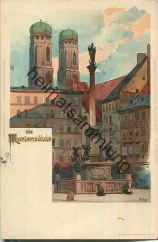 München - die Mariensäule - Künstlerkarte Kley - Verlag J. Velten Karlsruhe ca. 1900