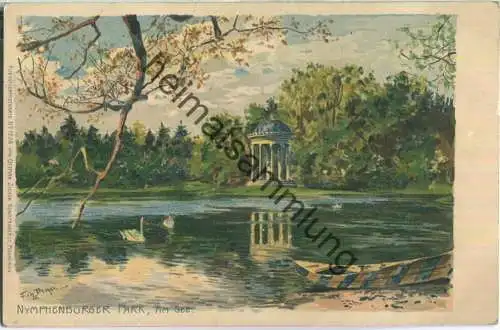 München - Nymphenburger Park - Am See - Künstlerkarte Fritz Bergen - Verlag Ottmar Zieher München ca. 1900