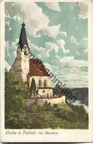 Kirche in Pullach - Künstlerkarte Zeno Diemer - Verlag Ottmar Zieher München ca. 1900