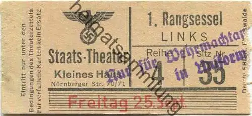 Deutschland - Berlin - Staatstheater - Kleines Haus Nürnberger Str. 70/71 - Nur für Wehrmachtsangehörige in Uniform - Ei