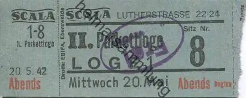 Deutschland - Berlin - Scala Lutherstrasse 22-24 - Frei-Stempel - Eintrittskarte 1942