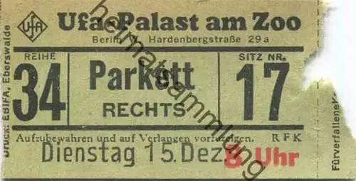 Deutschland - Berlin - Ufa Palast am Zoo - Hardenbergstrasse 29a - Eintrittskarte 1942