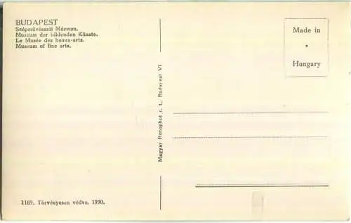 Budapest - Museum der bildenden Künste - Foto-Ansichtskarte - Verlag Rotophot r. t. Budapest 30er Jahre