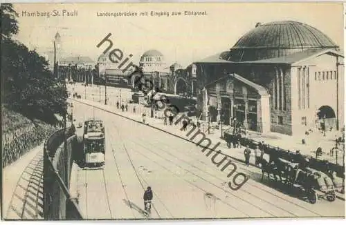 Hamburg - St. Pauli - Landungsbrücken mit Eingang zum Elbtunnel - Verlag A. Büttner Hamburg