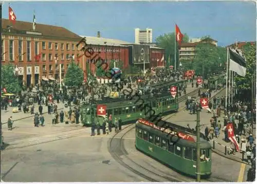 Basel - Schweizer Mustermesse - Vorplatz und Eingang - Strassenbahn - Verlag E. Zimmermann Emmenbrücke