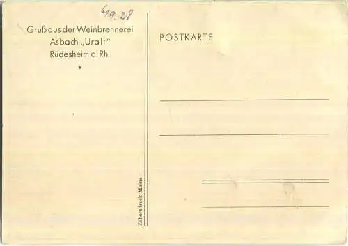 Gruss aus der Weinbrennerei Asbach Uralt - Rüdesheim am Rhein - Verlag Zaberndruck Mainz 1928