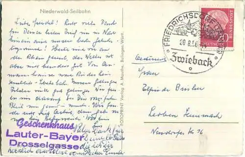 Niederwald - Seilbahn - Foto-Ansichtskarte - Verlag A. Mauthe Balingen