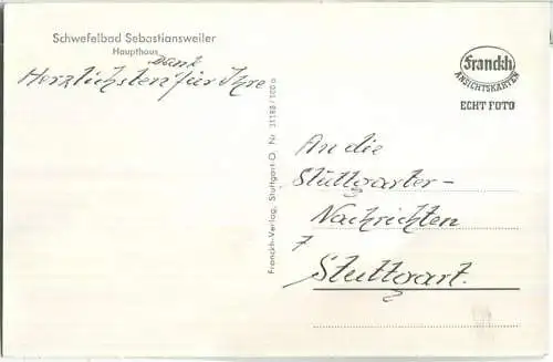 Schwefelbad Sebastiansweiler - Haupthaus - Foto-Ansichtskarte - Franckh-Verlag Stuttgart