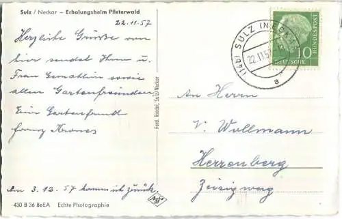 Sulz am Neckar - Erholungsheim Pfisterwald - Foto-Ansichtskarte - Verlag Ferd. Riedel Sulz