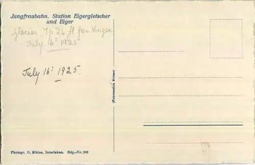 Jungfraubahn - Station Eigergletscher und Eiger - Foto-Ansichtskarte - Verlag O. Nikles Interlaken 20er Jahre