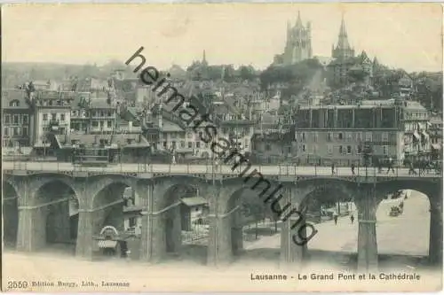 Lausanne - Le Grand Pont et la Cathedrale - Strassenbahn - Edition Burgy Lausanne