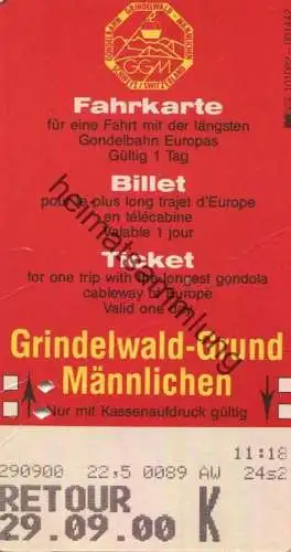 Schweiz - Grindelwald-Grund Männlichen retour - Fahrkarte 2000