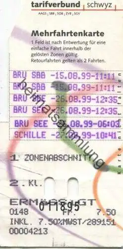 Schweiz - Tarifverbund Schwyz - Mehrfahrtenkarte - ermässigte Fahrkarte 1999