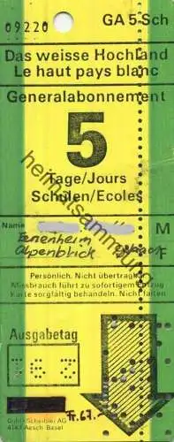 Schweiz - Das weisse Hochland - Generalabonnement 5 Tage Schulen - Vereinigung der Bergbahnen von Gstaad und Umgebung
