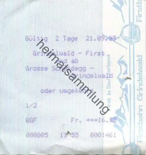 Schweiz - Grindelwald - First und ab Grosse Scheidegg - Grindelwald oder umgekehrt - Fahrkarte 1993