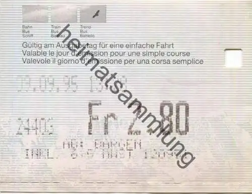Schweiz - Bargen - Fahrschein 1995